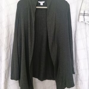 Liz Claiborne Heather Charcoal Gray Open Front Cardigan Sweater XL Soft Knit